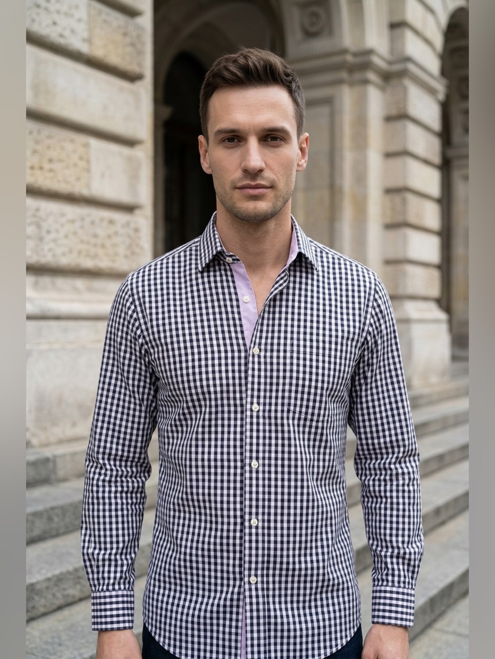 Johnston & Murphy Men's Tailored Fit Gingham/Plaid Dress Shirt